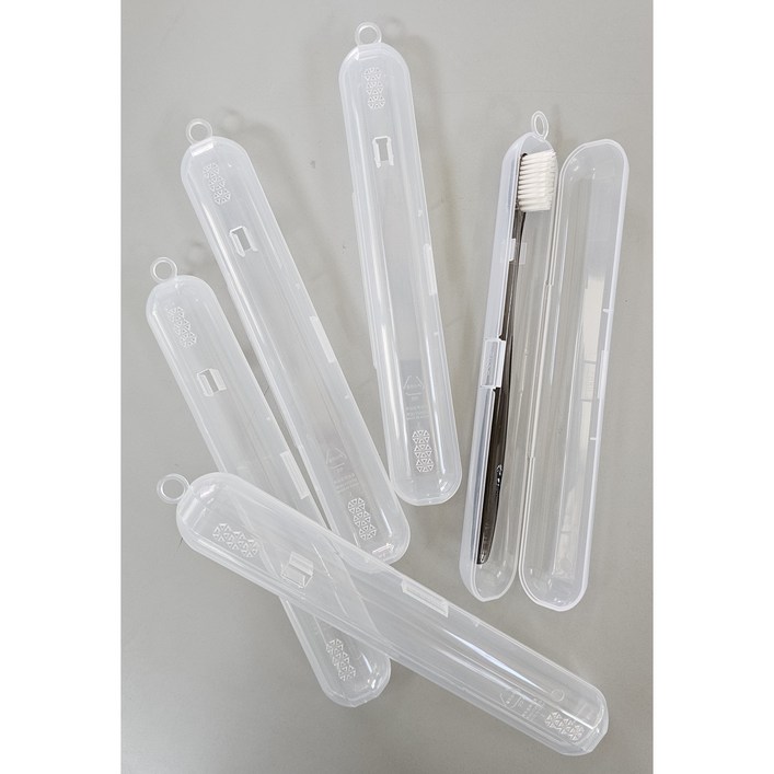 휴대용 칫솔 보관케이스 5개입 원통형 원터치 칫솔 보관통 칫솔통 휴대용케이스 여행 출장 외출 학교 사무실 어디서나 간편하고 청결하게 칫솔보관, 1개, 투명(5개입)