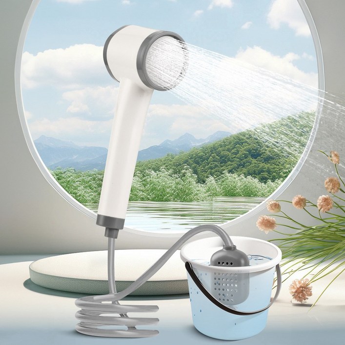 HK sell 워시업 휴대용 캠핑 세차 물주기 충전식 일체형 샤워기, 크림