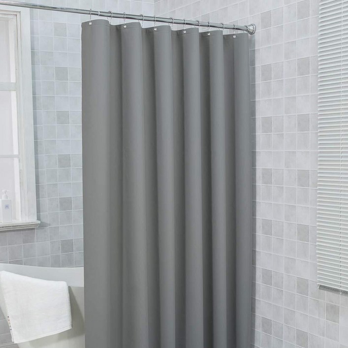 3S리빙 방수 샤워커튼 무지그레이  크롬커튼고리 커튼봉 세트