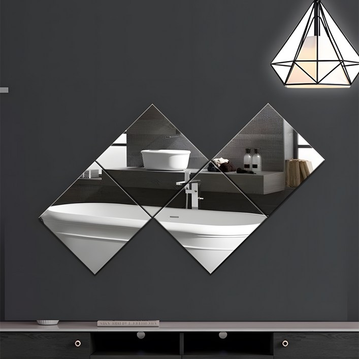 SMIRIA 붙이는 접착식 아크릴 거울 부착형 깨지지 않는 안전한거울 30 x 30 cm 4매 세트 거실 현관 침실