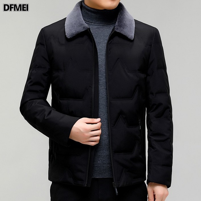 DFMEI 겨울 남성 캐주얼 패딩 중 아빠룩 비즈니스 숏 무스탕 카라 기모 코트 남