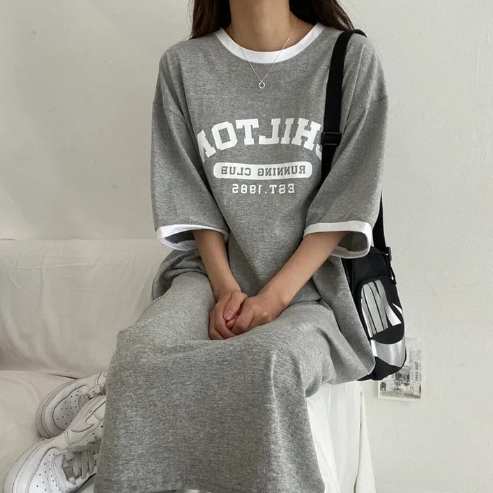 여성용 콜로배색 캐주얼 롱원피스