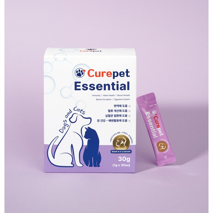 Curepet 큐어펫 에센셜 강아지 고양이 심장 혈관 심혈관 장건강 면역 산화질소 영양제, 30회분, 1g, 신장심장간, 1개