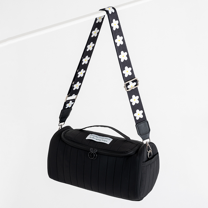 어데이즈 여행용 파우치 화장품 고데기 가방, 블랙플라워스트랩