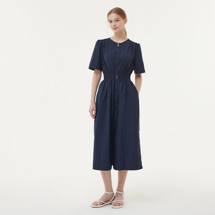 플라스틱아일랜드 허리스모킹 집업 원피스 PQ3WO801