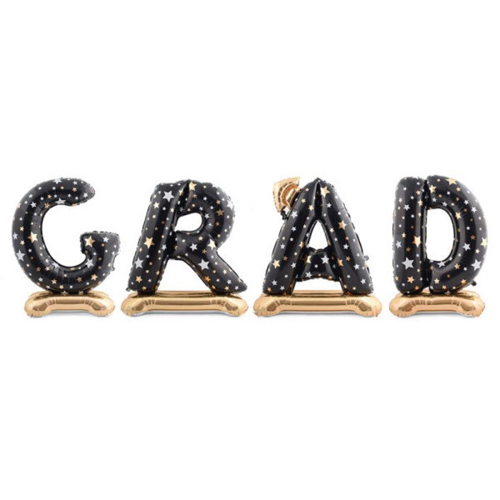 하하홈파티 졸업 GRAD 스탠딩 호일풍선, 1개, 블랙