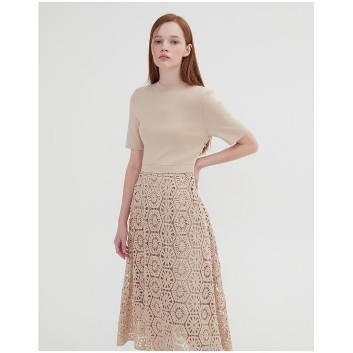 질스튜어트뉴욕 베이지 레이어드 코튼혼방 5부소매 원피스 WJDR3D150I1 339349