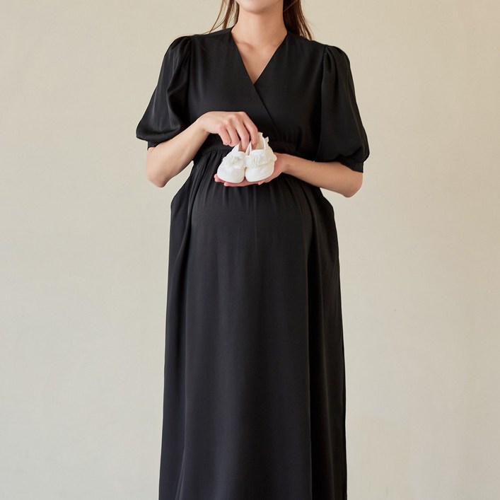 임산부 반팔 퍼프 원피스 만삭 사진 촬영 키작녀 키큰 임부복 하객룩