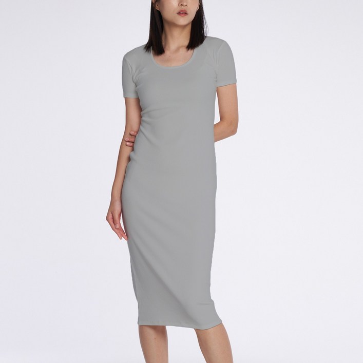 24COMMA CADS006018 시티 올 데이 크레오라 골지 라운드넥 반팔 롱 원피스