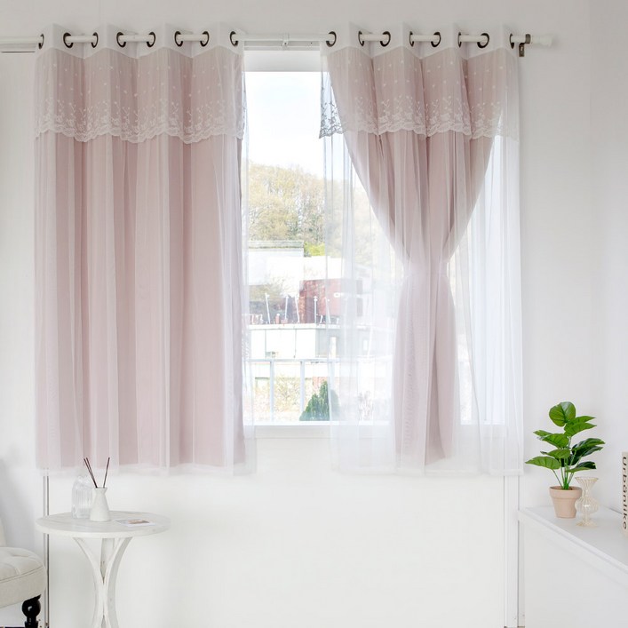 까르데코 노르딕암막디망쉬레이스 창문커튼 4장커튼봉