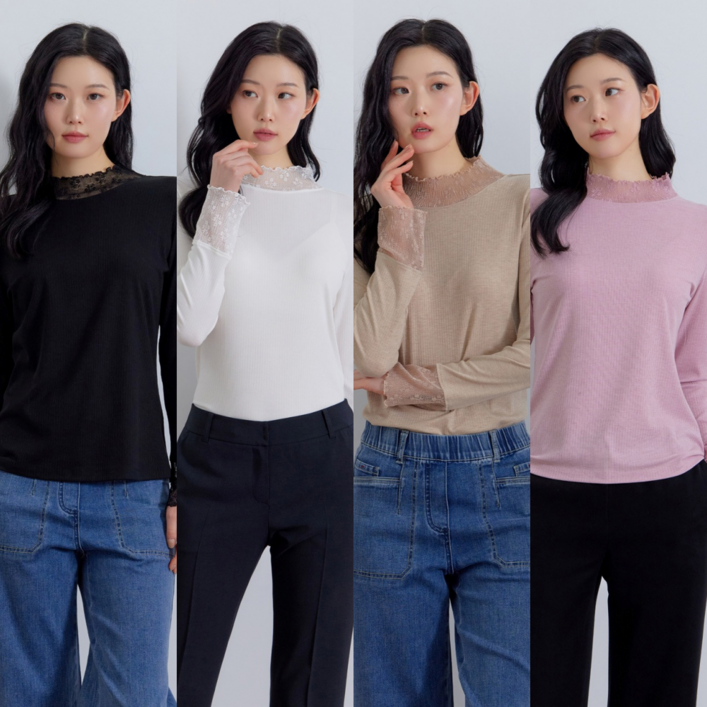 지센 레이스 패치 골지 티셔츠 LFTSQ101