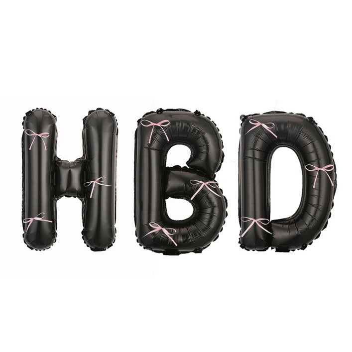 해피제이니 HBD 이니셜 생일 호일풍선 블랙 리본 생일가랜드 파티용품 세트