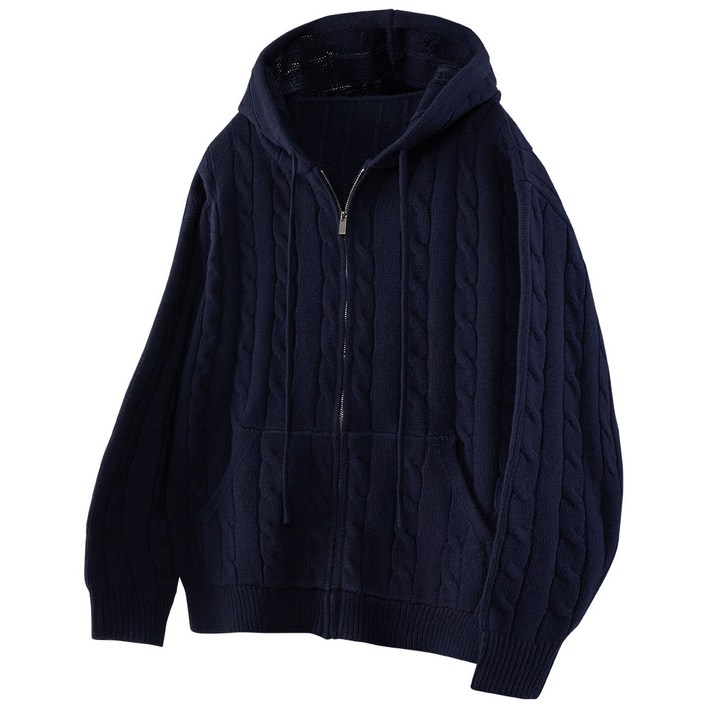 팀스핏 남성용 오버핏 꽈배기 니트 후드집업 3Color