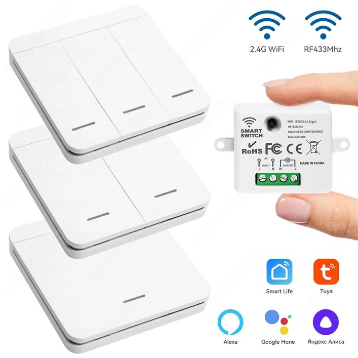 와이파이 스마트 스위치 투야 홈 미니 릴레이 모듈, AC85-240V RF433MHz, 벽