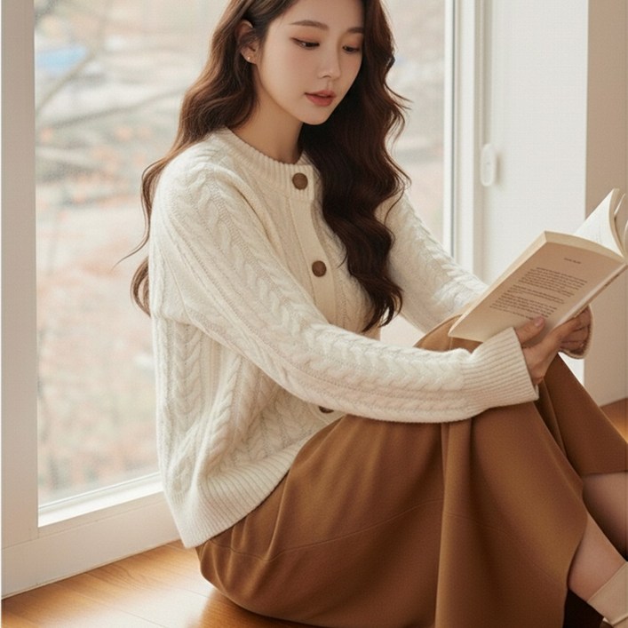 태미스 케이블 꽈배기 니트 가디건