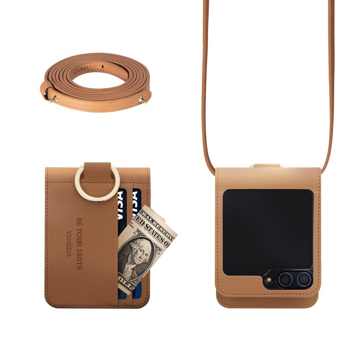 비유어산타 갤럭시 Z플립6 케이스 링 지갑 이태리원단 힌지보호 베네치아카드수납 나폴리 스트랩세트