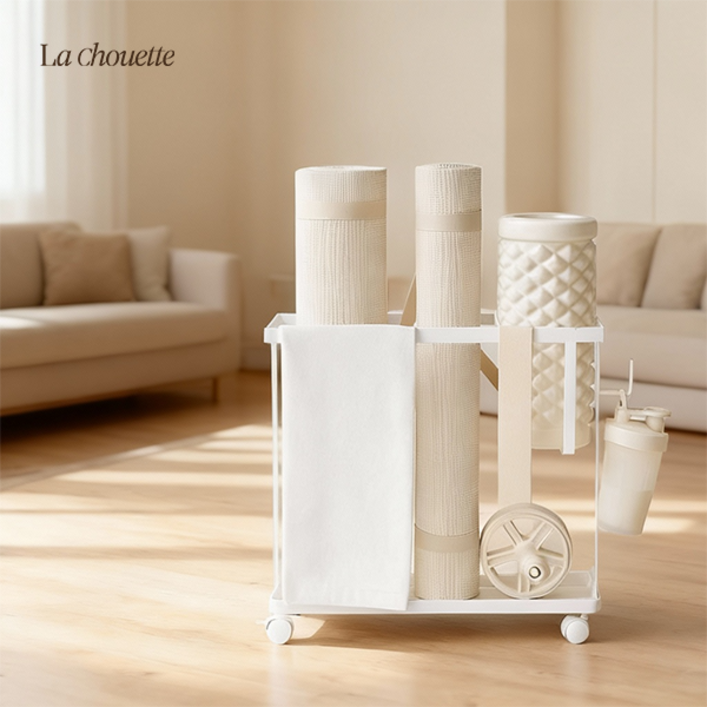 라슈에뜨 홈 요가매트 폼롤러 헬스 트레이닝 운동 기구 다용도 이동식 운동용품 보관 트레이, 1개, 퓨어화이트