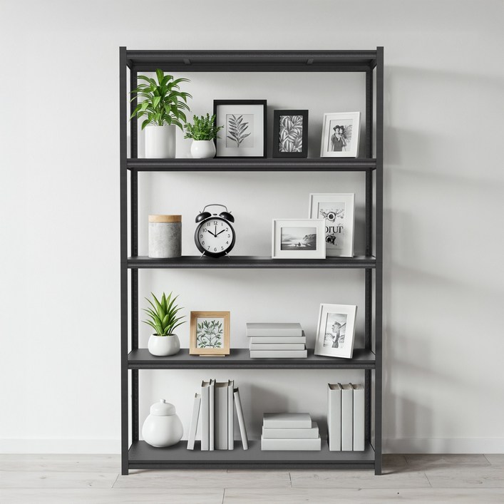 체인지업 에코랙 5단 철제선반 주방 수납장 전자레인지 선반 베란다선반 조립식 다용도 정리 수납 진열, 5단, 검정