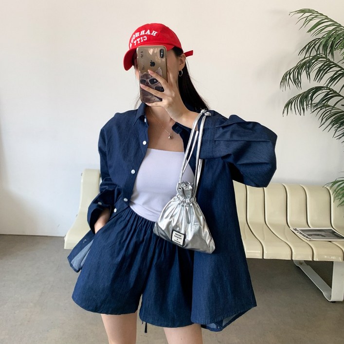 하늘바라기 여성용 너스 뒷트임 데님 투피스 세트