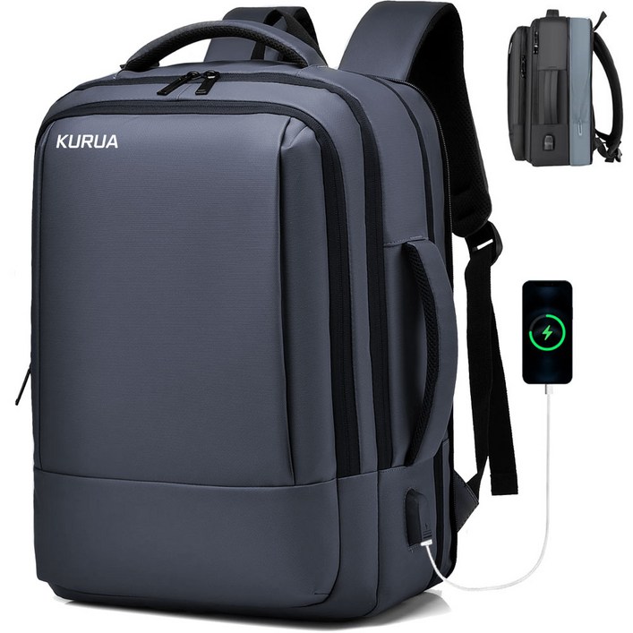 KURUA 확장형 직장인 대학생 대용량 여행용 17인치 방수 노트북 백팩