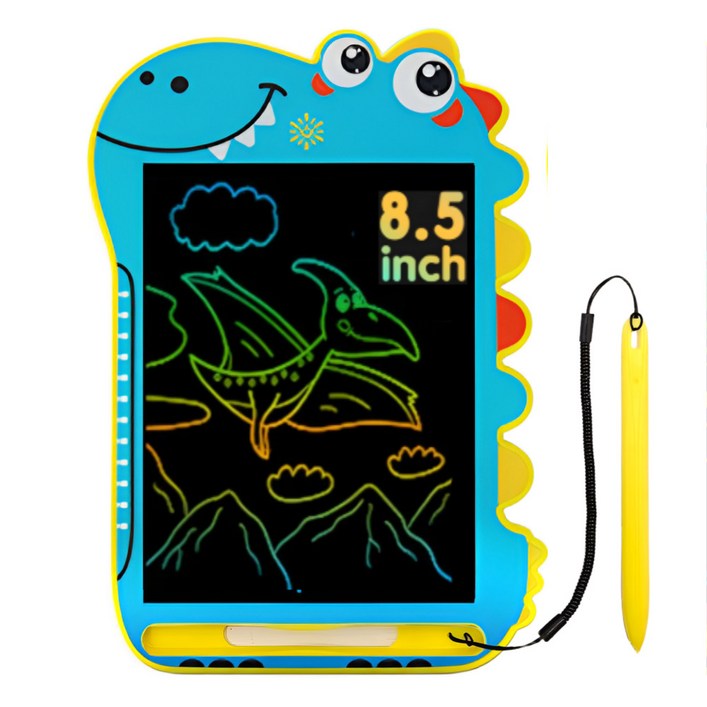 어나더토이 공룡 LCD 컬러 유아 드로잉 패드 8.5인치 (22cm) 전자칠판 끈드로잉패드 낙서장 펜 분실방지 줄 포함, 블루, 1개