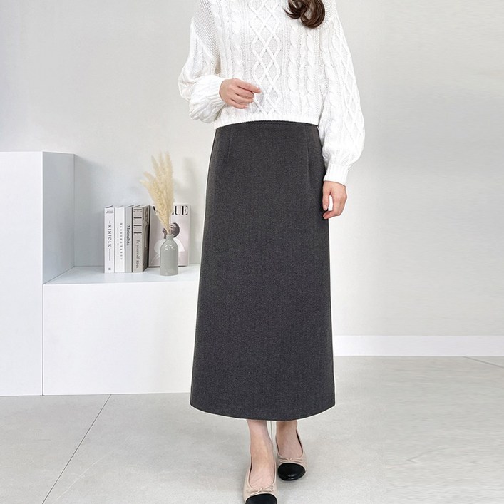 마르쉘 롱스커트 55100 빅사이즈 H라인 스커트 여성 정장치마 기모 헤링본 사계절