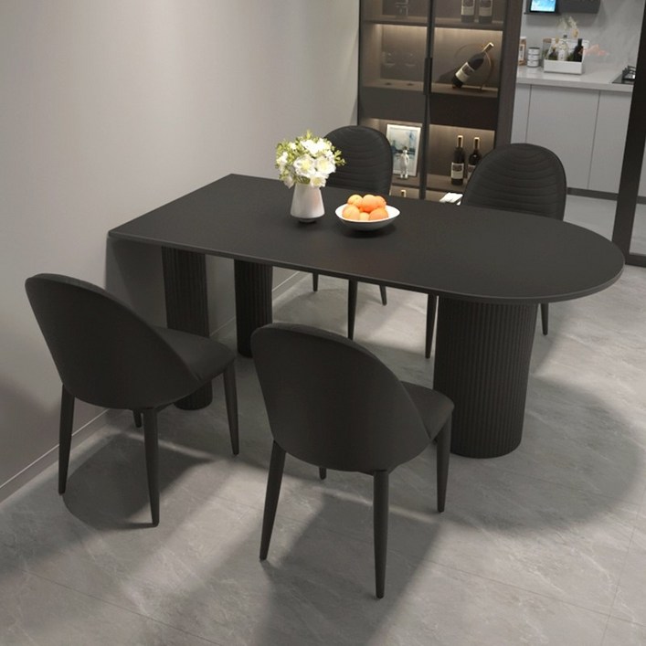 로안 북유럽 4인용 식탁 확장형 사무실 거실 세라믹 테이블, 테이블   곡선 디자인 가죽 체어