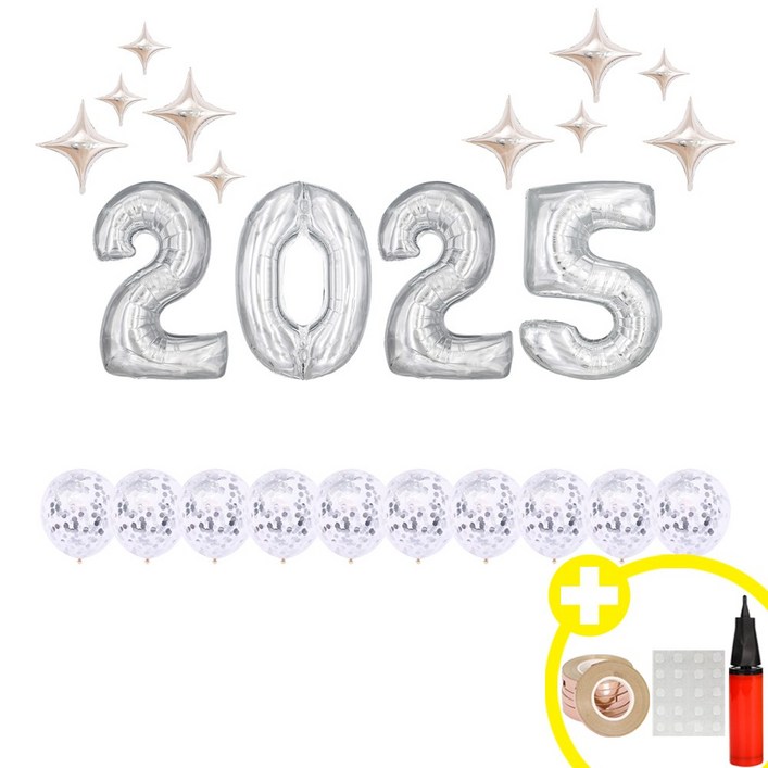 [2025 대형 숫자] 골드/실버 2colors 은박 혼합풍선 해피뉴이어 파티 에브리띵스마일 1230, 1세트, 실버 대형 믹스