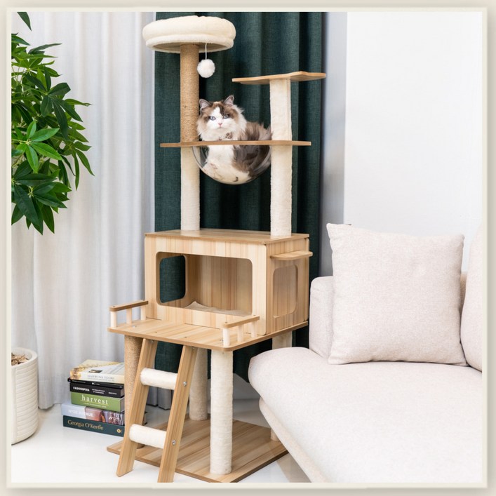 냥이한테이쁨받자우드 6단 캣타워 148cm, 1개 냥이한테이쁨받자우드 6단 캣타워 148cm, 1개