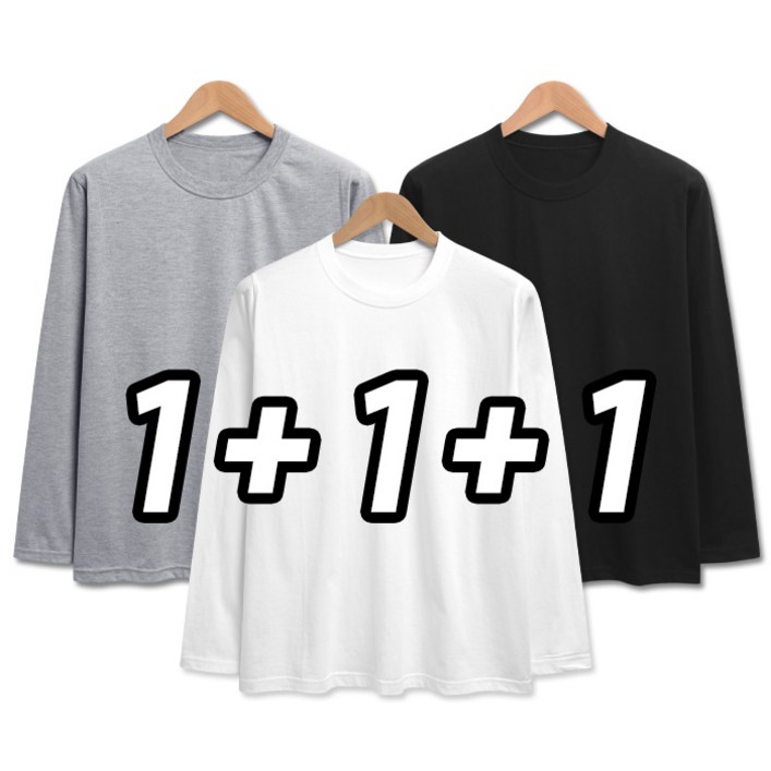 탑보이 3장 세트 30수 라운드 긴팔 쭉티 무지 면티 흰티 남녀공용 빅사이즈 티셔츠 SCC5258PT