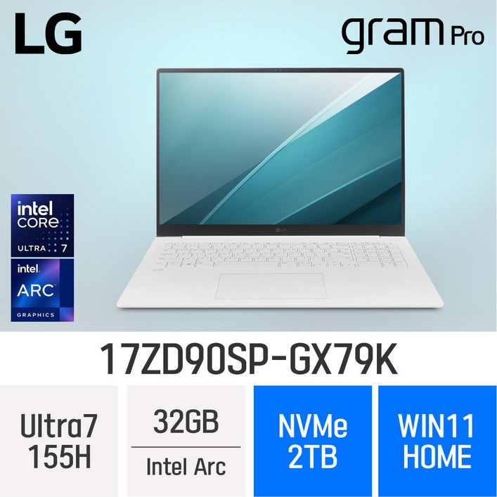당일출고 LG전자 그램 프로17 17ZD90SPGX79K  디자인작업용 업무용 고사양 노트북, 17ZD90SPGX79K, WIN11 Home, 32GB, 2TB, White