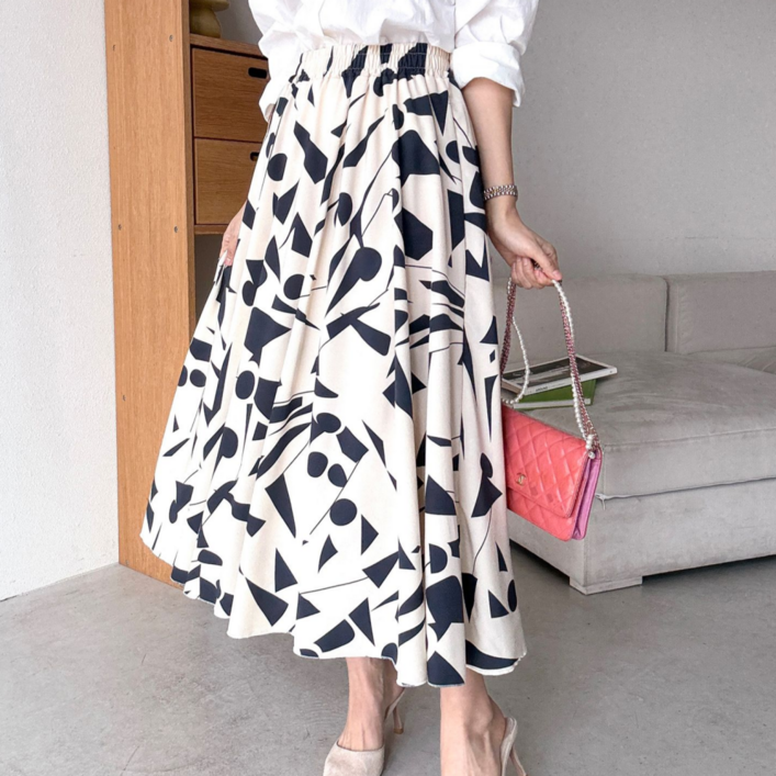 아이비르 아이스 롱 나염 밴딩 스커트 빅사이즈