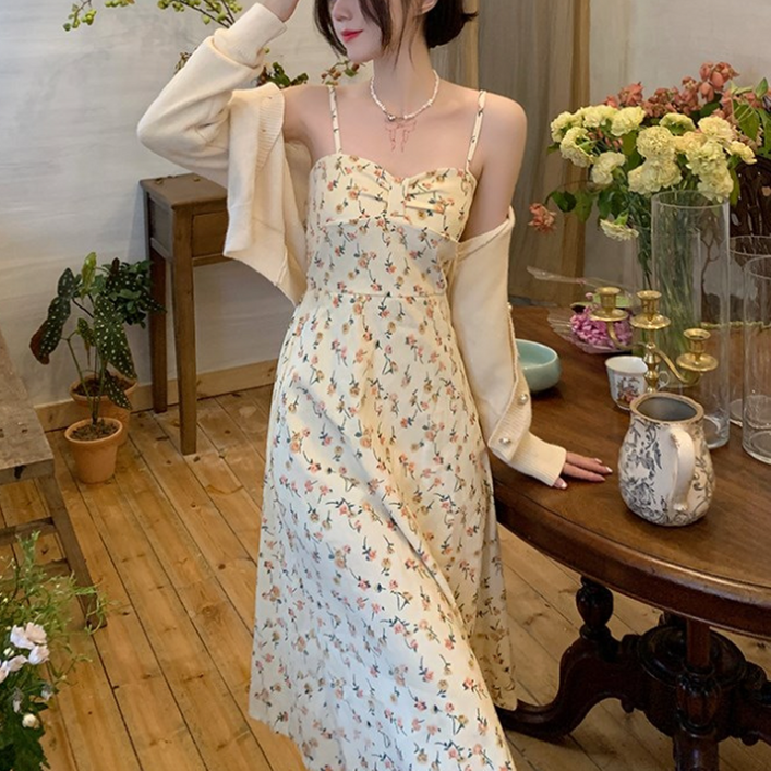 베베디 여성용 치사트 플라워 나시 롱원피스