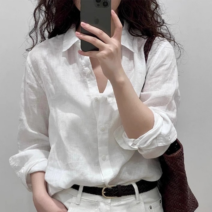 쉬즈본 오셀리나셔츠여성 린넨 셔츠 블라우스 핑크 루즈핏 긴팔 남방 여름 베이직 오피스룩 데일리