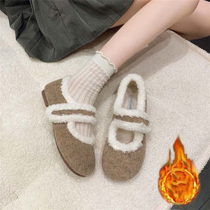 TKX 메리제인 슈즈 여성 가을 겨울 따뜻한 하객룩 캐주얼 빅사이즈 인조퍼 안감 K95