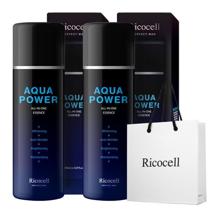 리코셀 퍼펙트 맨 올인원 150ml 2개 + 쇼핑백 증정 / 남성 올인원 화장품 / 아쿠아 파워 / 화이트닝 톤업 / 미백+주름 2중 기능성 / 설 명절 선물 스킨 로션 에센스, 150ml, 2개