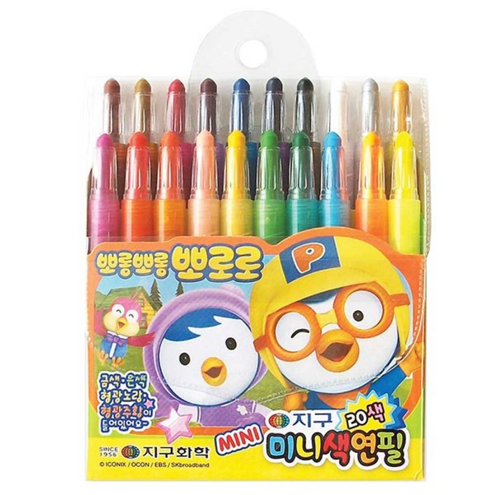 지구화학 뽀로로 미니색연필, 20색, 2개