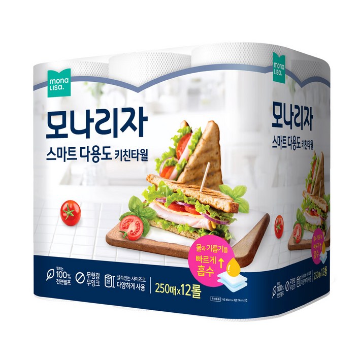모나리자 스마트 다용도 키친타올 250매, 12개