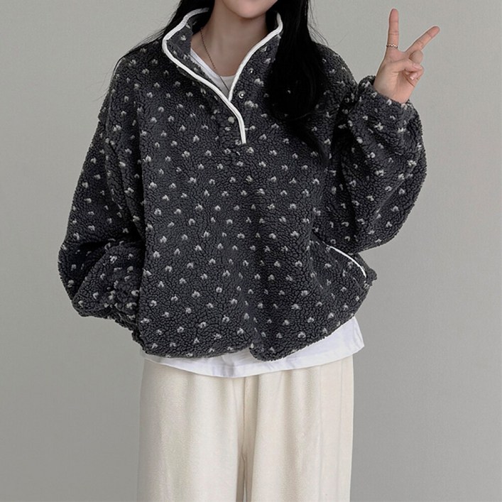 우디 하트 양털 뽀글이 후리스 아노락