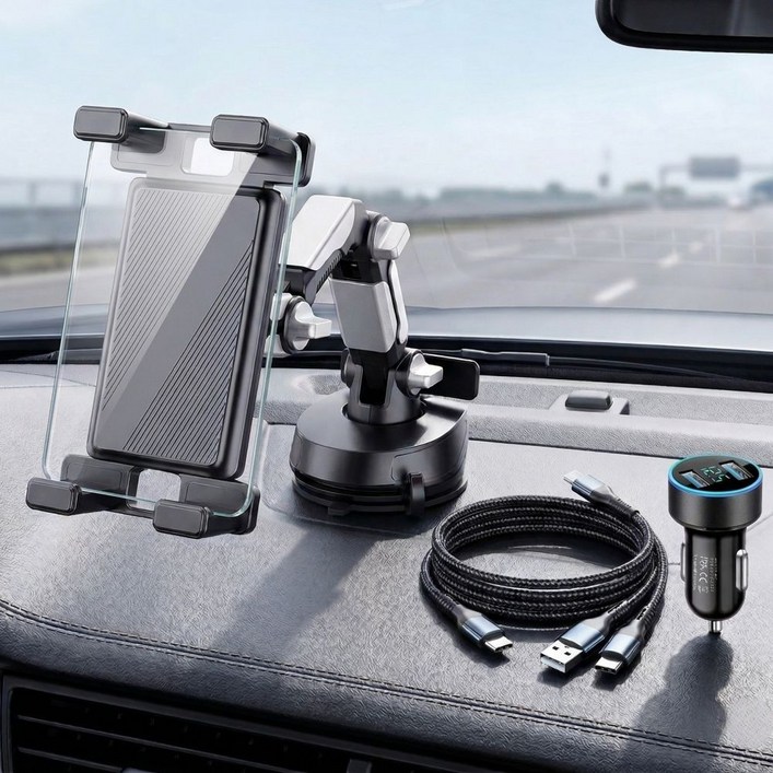 브라이프 차량용 태블릿거치대 충전고정 올인원, 화이트블랙, 1개