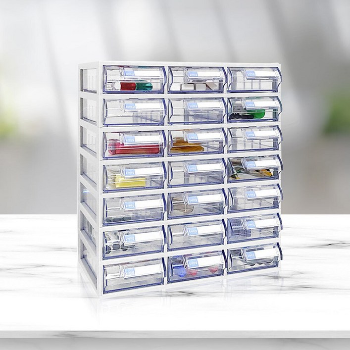 생활공감 스마트 정리함 가로3칸 세로7칸투명 다용도 부속정리, 1개