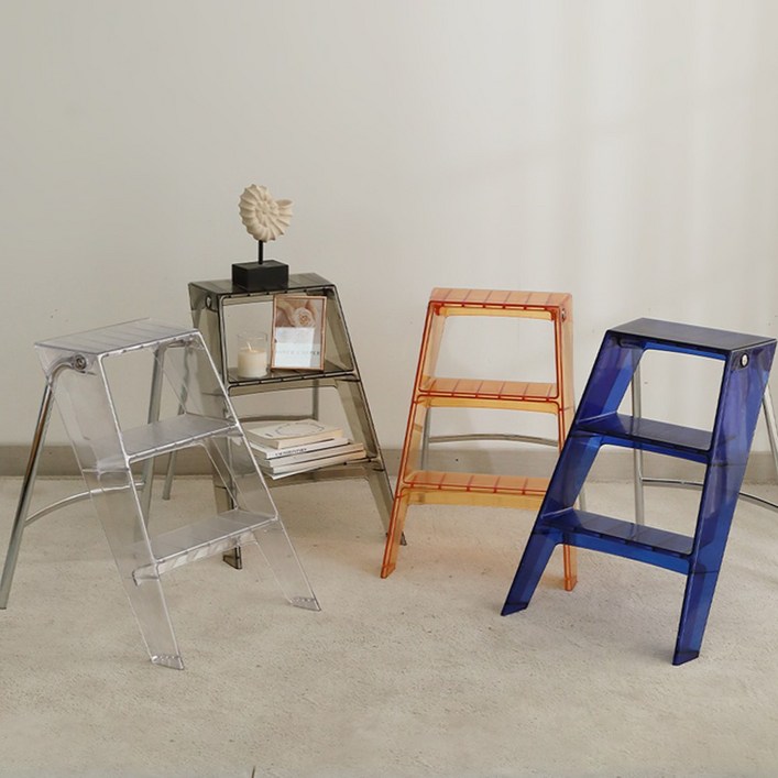 투명 접이식 3단 인테리어 소품 스텝스툴 가정용 사다리