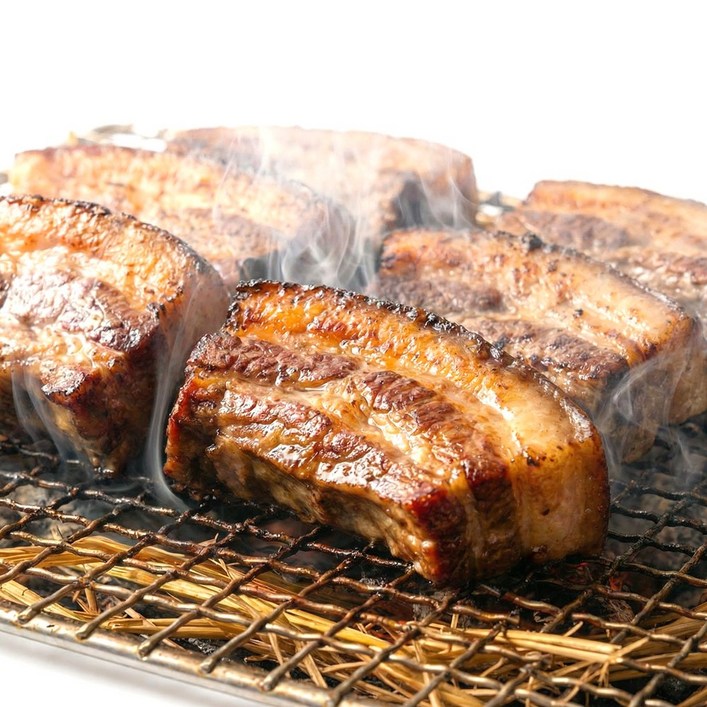 짚불 초벌 훈제 삼겹살 볏짚향 통삼겹 캠핑 바베큐 여행 MT 단체모임 구이용, 2개, 1kg