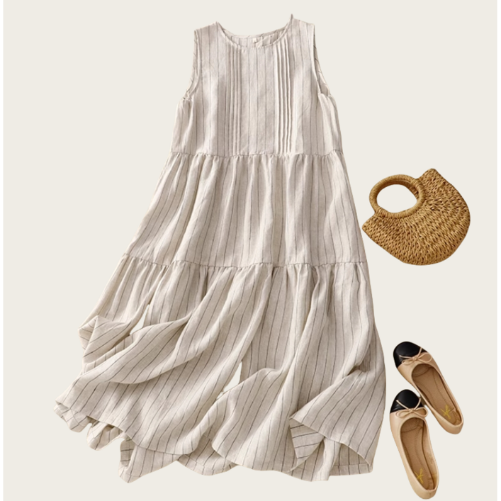 쌍천 린넨 나시 롱스커트 스트라이프 캐주얼나시 원피스