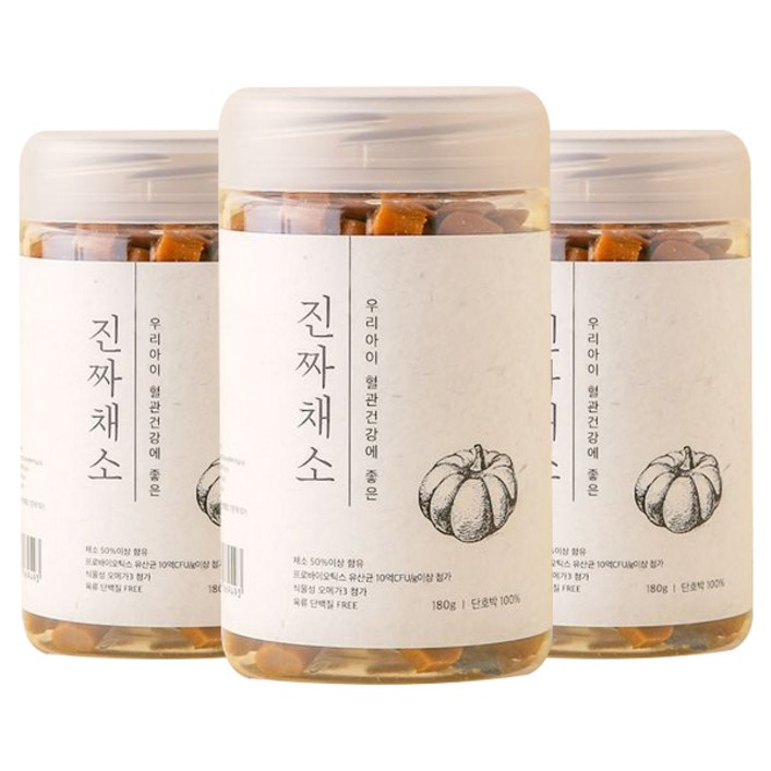 진짜채소 강아지 노즈워크 야채 간식 져키 180g, 3개, 단호박유산균, 180g 진짜채소 강아지 노즈워크 야채 간식 져키 180g, 3개, 단호박유산균, 180g