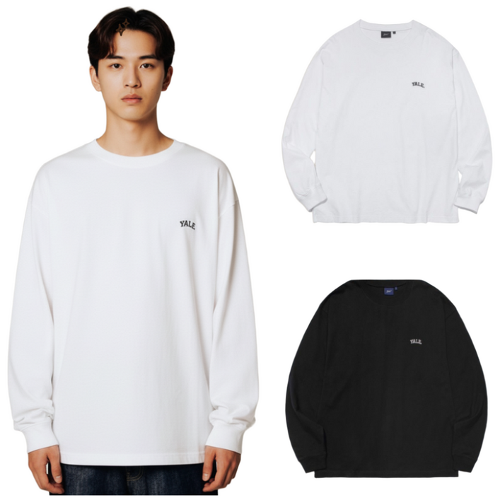 백화점판당일출고 예일 Yale 2PACK 스몰아치 롱슬리브 남녀공용 긴팔티 베이직 데일리 코튼 티셔츠