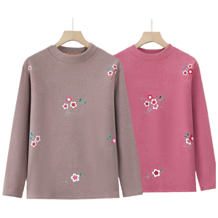 11 중년 여성 가을 겨울 기모 풀오버 상의 엄마복 패션 여성 도톰 반폴라 긴팔티 추동 여자 이너 티셔츠 빅사이즈 YJW