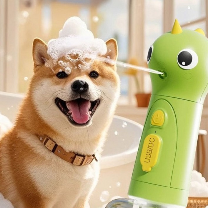 사고오고 반려동물 반려견 반려묘 강아지 고양이 목욕 자동 거품기, 1개, 그린, 공룡 폼 머신