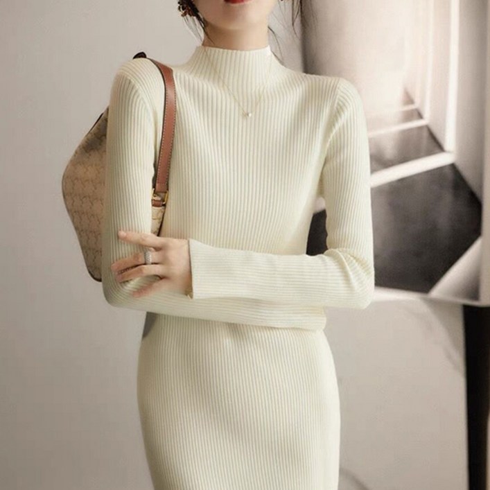 여성 원피스 연말룩 모임룩 상견례룩 하객룩 니트 미드 원피스