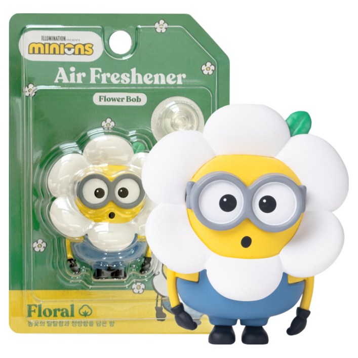 유니버셜 미니언즈 플라워 밥 피규어 차량용 송풍구형 새차선물 귀여운차량용품 데이지밥, 1개, 화이트 플로랄